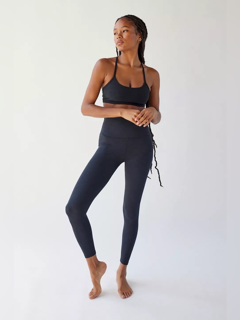Beyond Yoga Heather High Waist Rib Legging In Black Heather